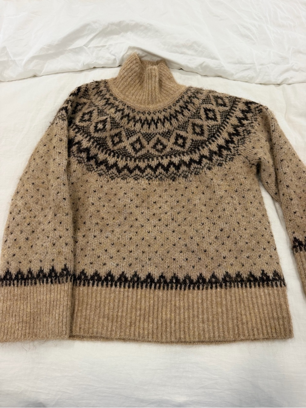 GAP Tan Nordic-Pattern Turtleneck Sweater brown size S LIKE NEW